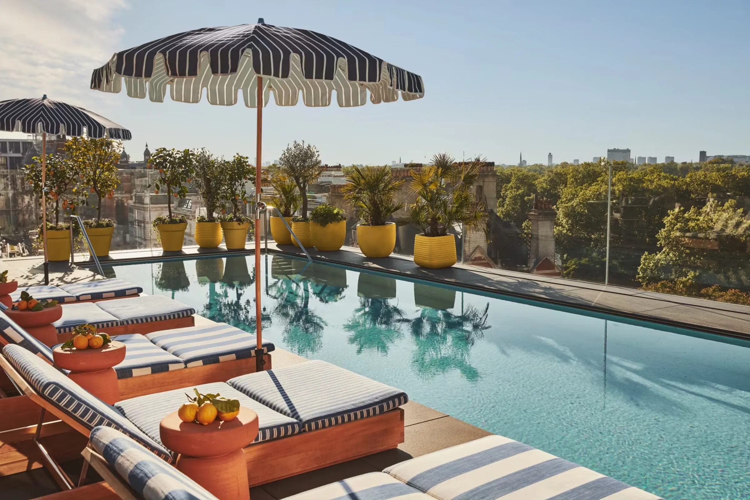 Elegant indoor hotel swimming pool in central London