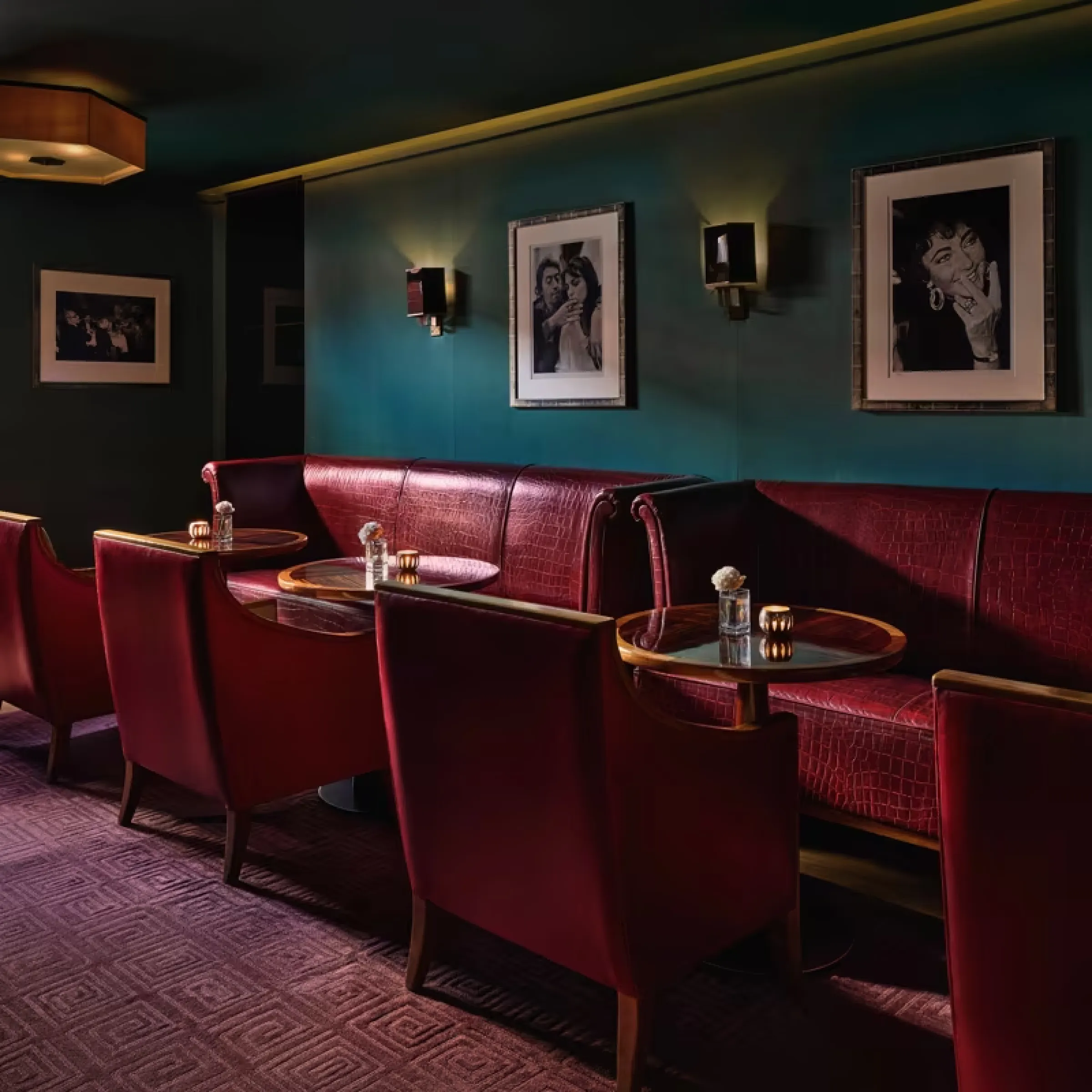 Cinematic bar interior with Art Deco detailing