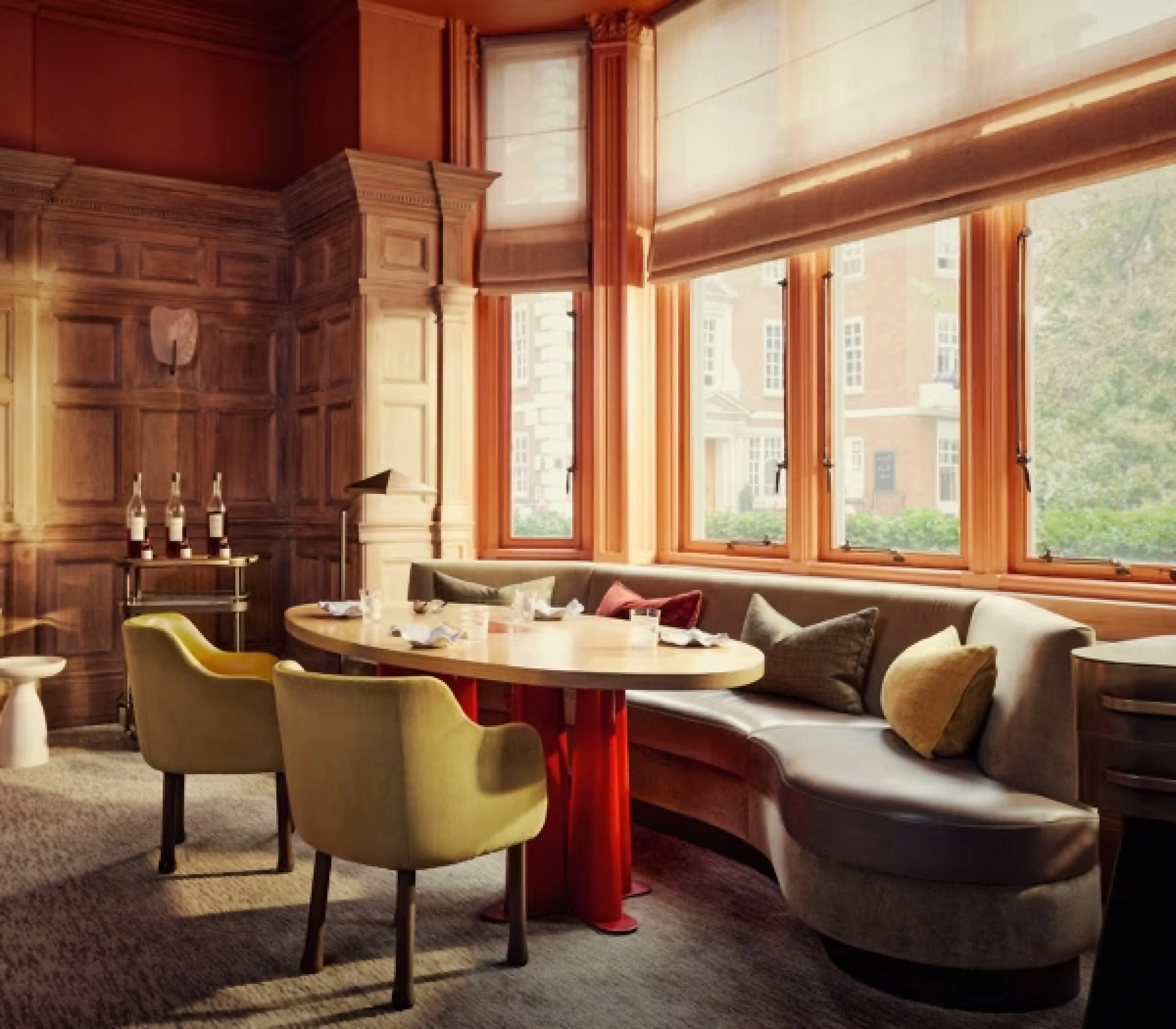 Elegant dining room with theatrical atmosphere
