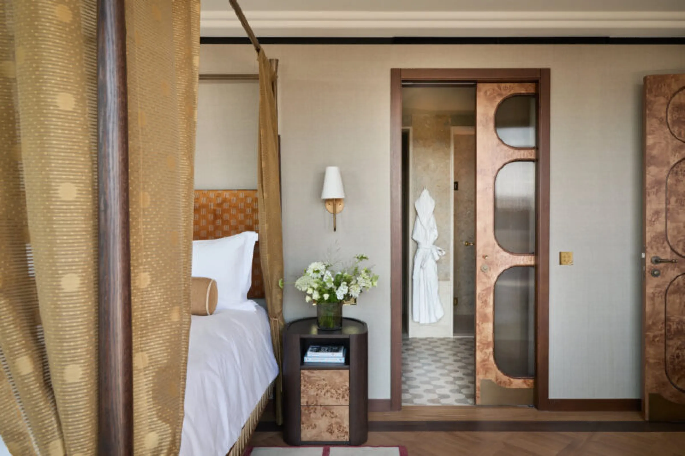 Close-up interior shot showing considered materials, textiles and lived-in luxury details